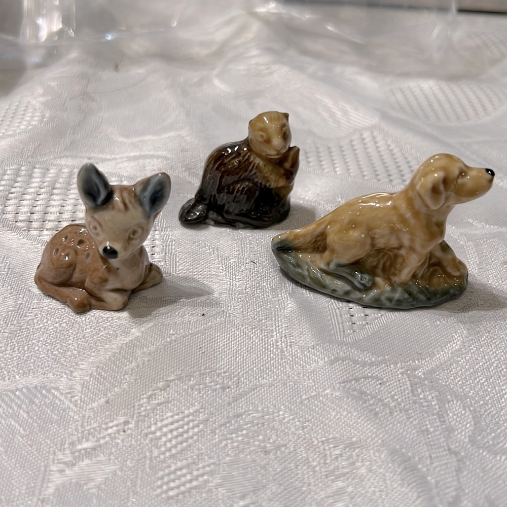 Vintage Wade Whimsical Whimsey Dog, deer, and beaver collectible figurines